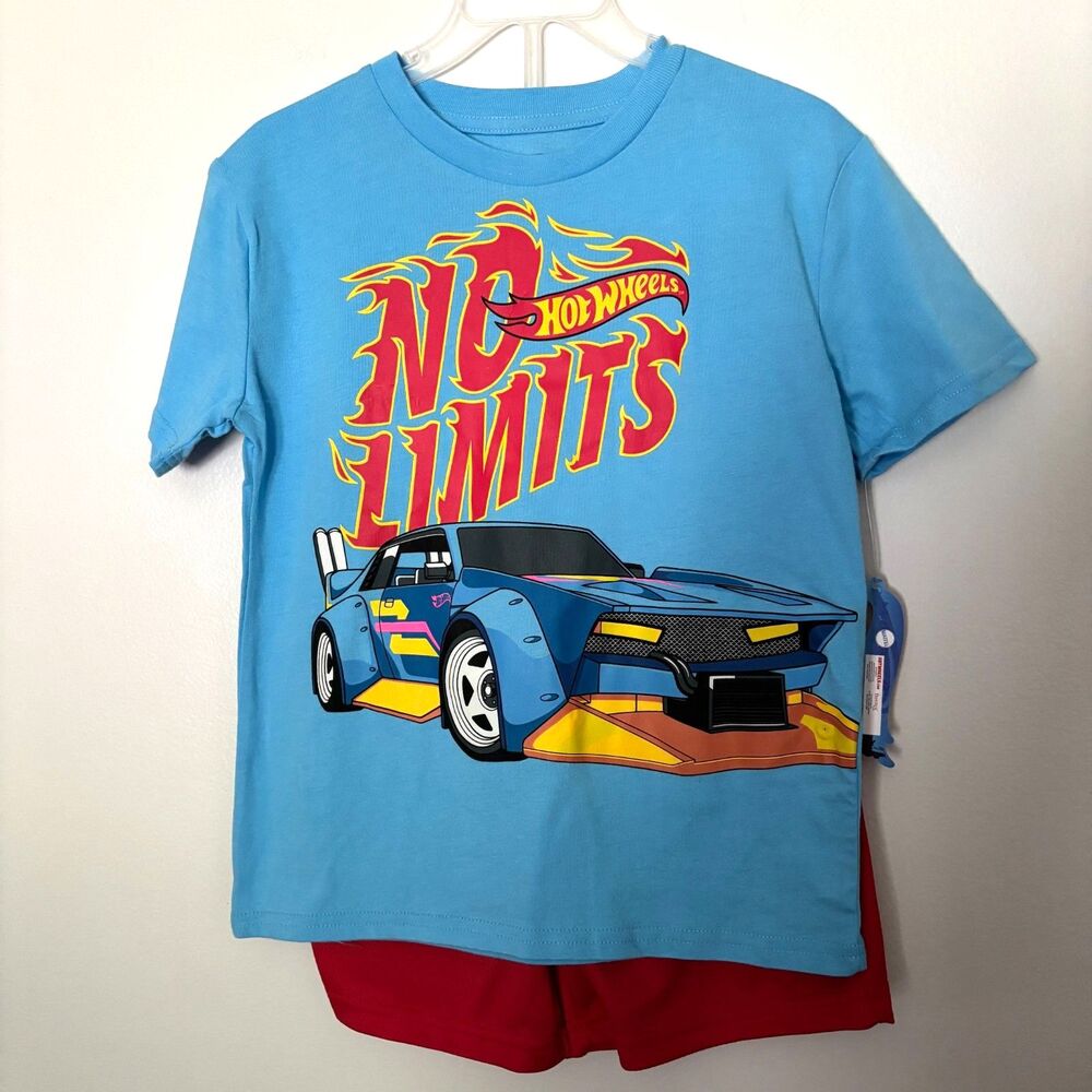 NWT Hot Wheels Boys Size 7 No Limits Graphic T Shirt Red Shorts Set 2 Pc #17